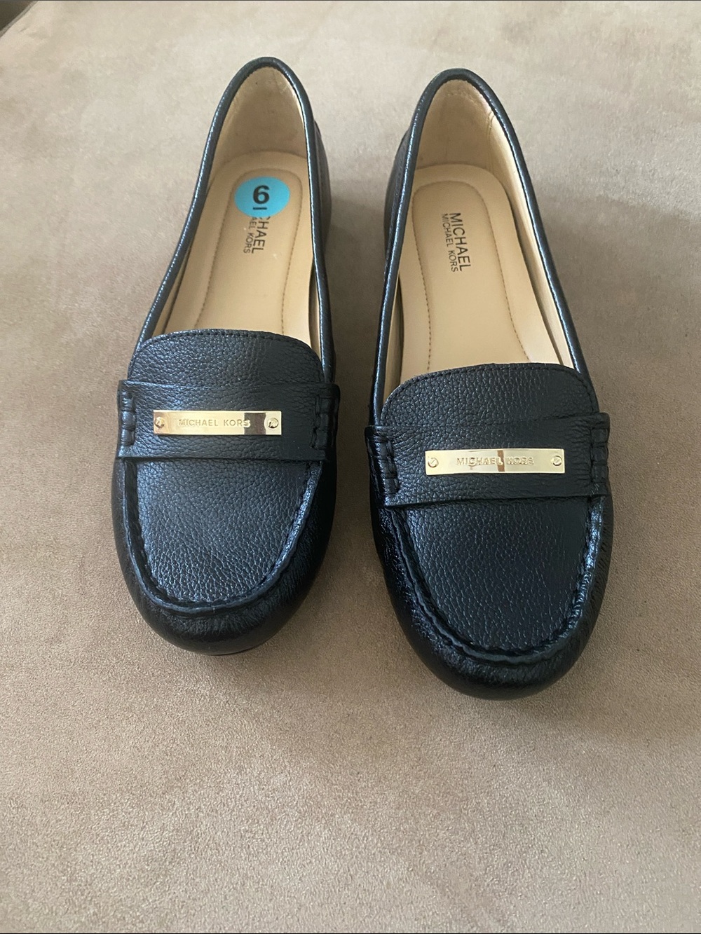 Michael Kors Black Leather Gold Plaque Penny Loafers 6M